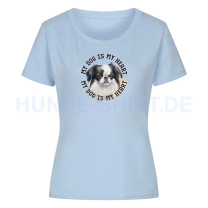 Premium Organic Damen-Shirt "Japanese Chin HEART 2" Sky Blue – hunde-shirt.de