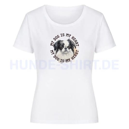 Premium Organic Damen-Shirt "Japanese Chin HEART 2" Weiß – hunde-shirt.de