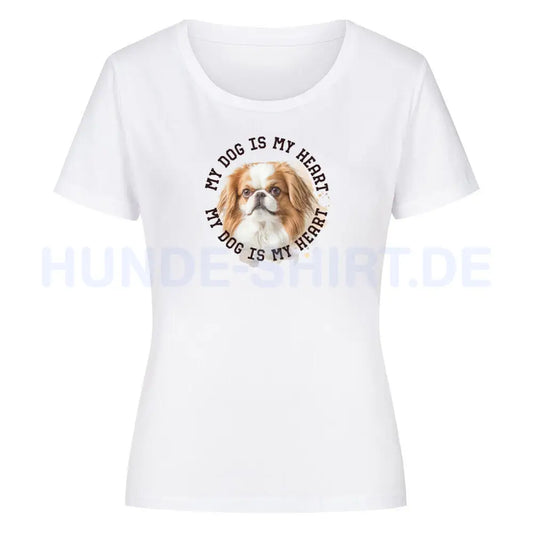 Premium Organic Damen-Shirt "Japanese Chin HEART" Weiß – hunde-shirt.de