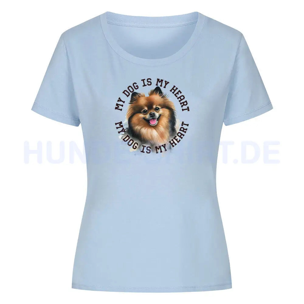 Premium Organic Damen-Shirt "Kleinspitz HEART 2" Sky Blue – hunde-shirt.de