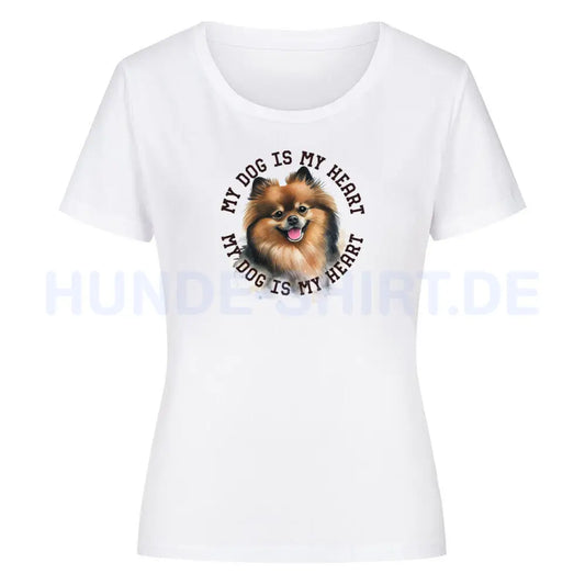 Premium Organic Damen-Shirt "Kleinspitz HEART 2" Weiß – hunde-shirt.de