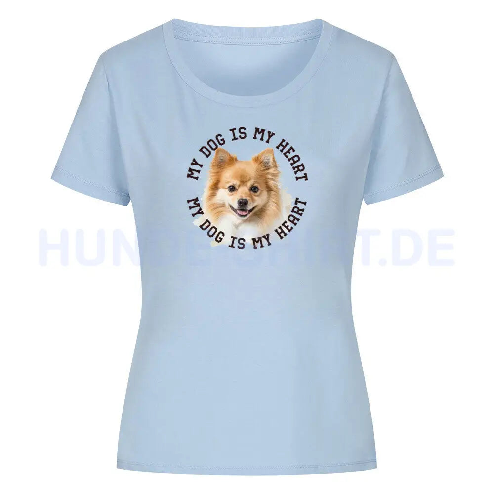 Premium Organic Damen-Shirt "Kleinspitz HEART" Sky Blue – hunde-shirt.de