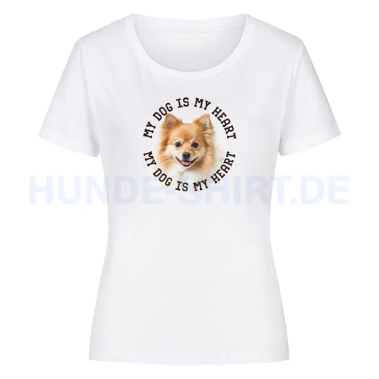 Premium Organic Damen-Shirt "Kleinspitz HEART" Weiß – hunde-shirt.de