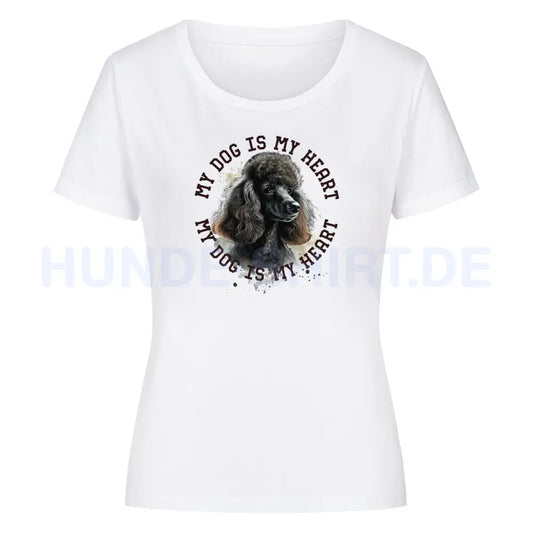 Premium Organic Damen-Shirt "Königspudel schwarz HEART" Weiß – hunde-shirt.de