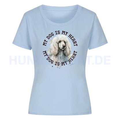 Premium Organic Damen-Shirt "Königspudel weiß HEART" Sky Blue – hunde-shirt.de