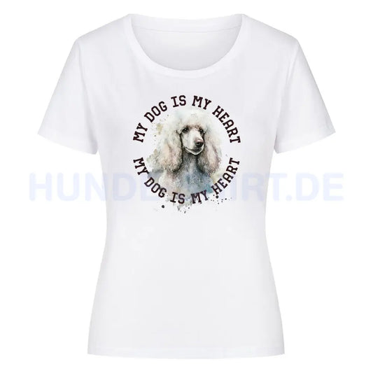 Premium Organic Damen-Shirt "Königspudel weiß HEART" Weiß – hunde-shirt.de