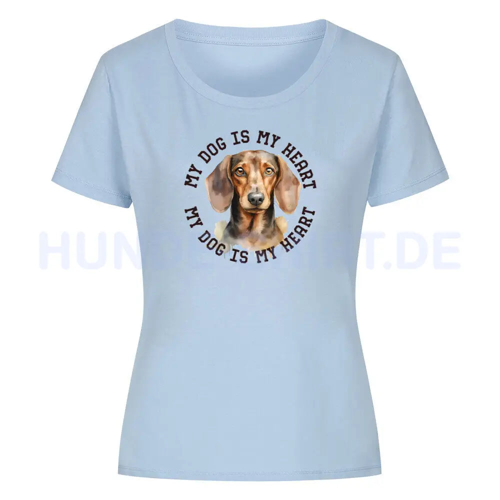 Premium Organic Damen-Shirt "Kurzhaar Dackel HEART" Sky Blue – hunde-shirt.de