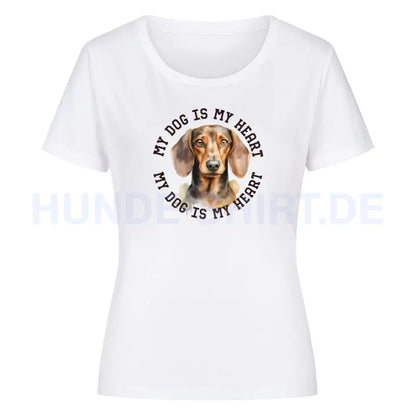 Premium Organic Damen-Shirt "Kurzhaar Dackel HEART" Weiß – hunde-shirt.de