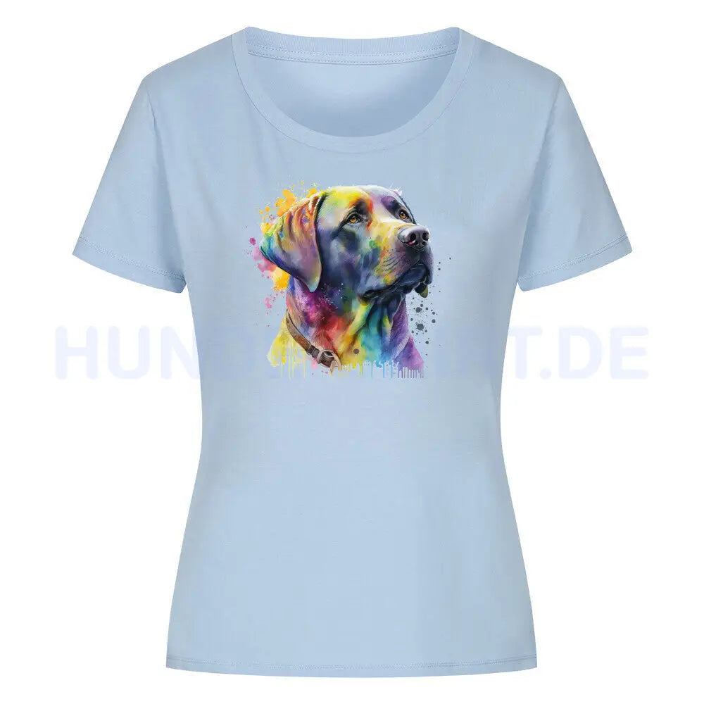 Premium Organic Damen-Shirt "Labrador Splash" Sky Blue – hunde-shirt.de