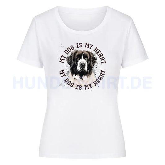 Premium Organic Damen-Shirt "Landseer HEART" Weiß – hunde-shirt.de