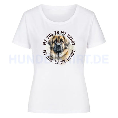 Premium Organic Damen-Shirt "Leonberger HEART 2" Weiß – hunde-shirt.de