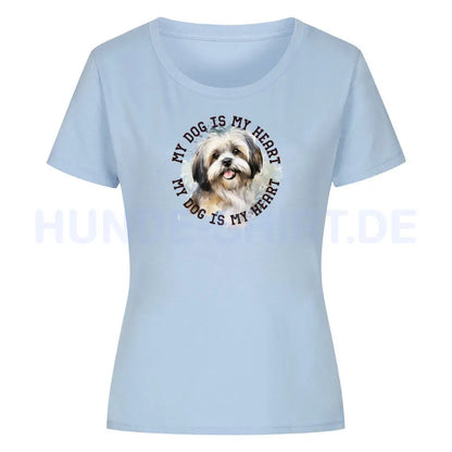 Premium Organic Damen-Shirt "Lhasa Apso HEART" Sky Blue – hunde-shirt.de