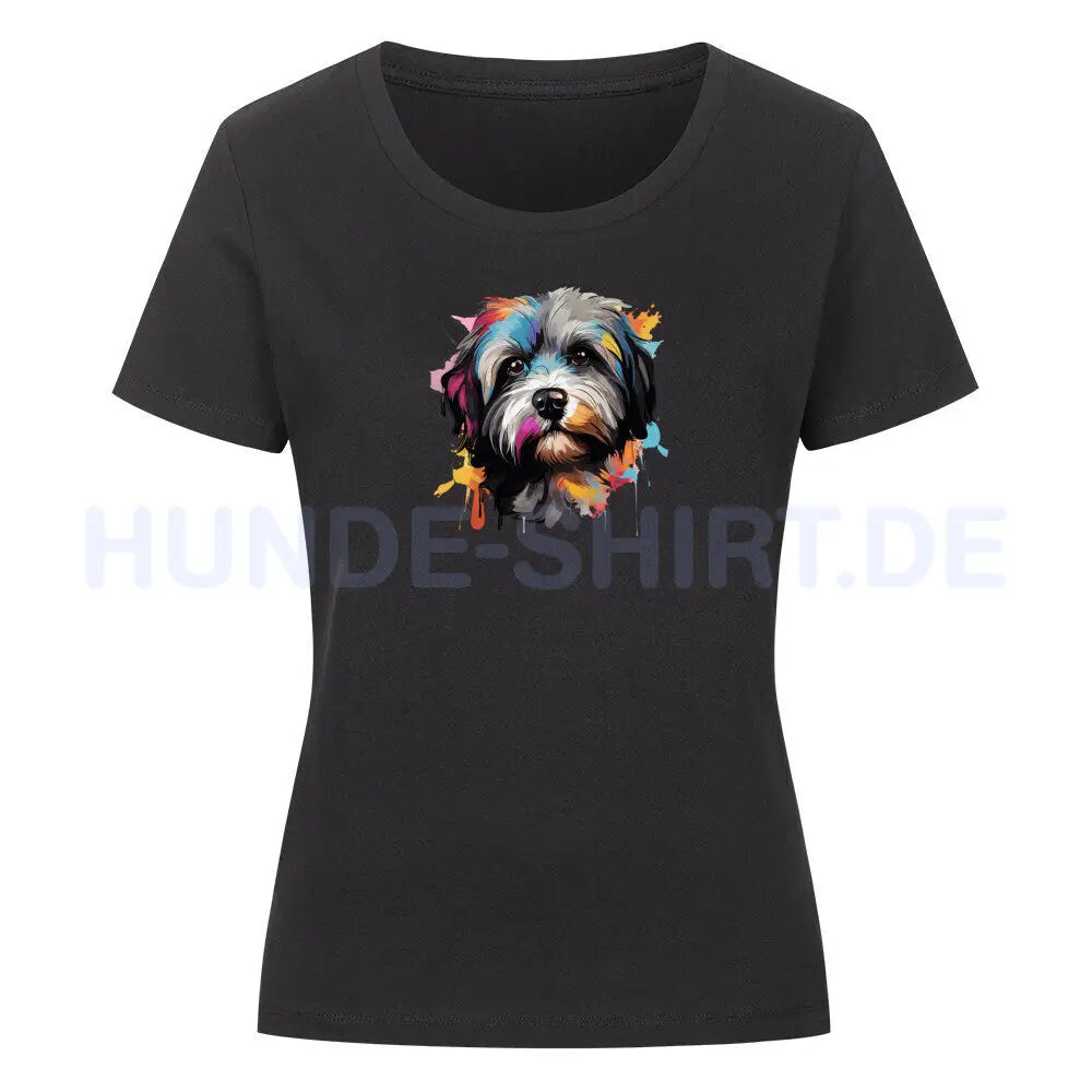 Premium Organic Damen-Shirt "Lhasa Apso - Paint" Schwarz – hunde-shirt.de