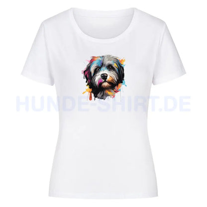 Premium Organic Damen-Shirt "Lhasa Apso - Paint" Weiß – hunde-shirt.de