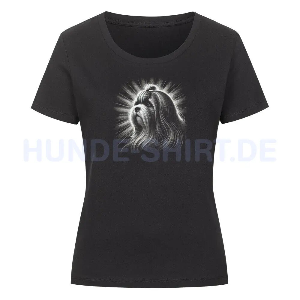 Premium Organic Damen-Shirt "Lhasa Apso - Shine" Schwarz – hunde-shirt.de