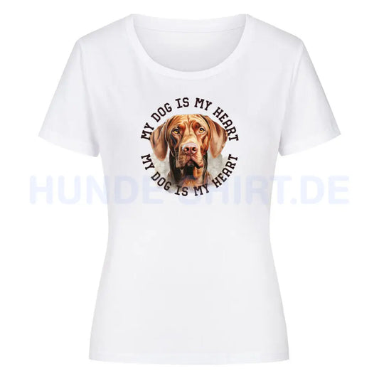 Premium Organic Damen-Shirt "Magyar Vizsla HEART" Weiß – hunde-shirt.de