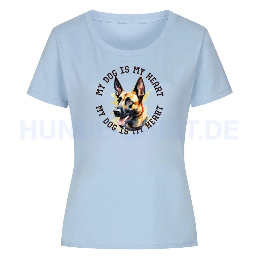 Premium Organic Damen-Shirt "Malinois HEART" Sky Blue – hunde-shirt.de