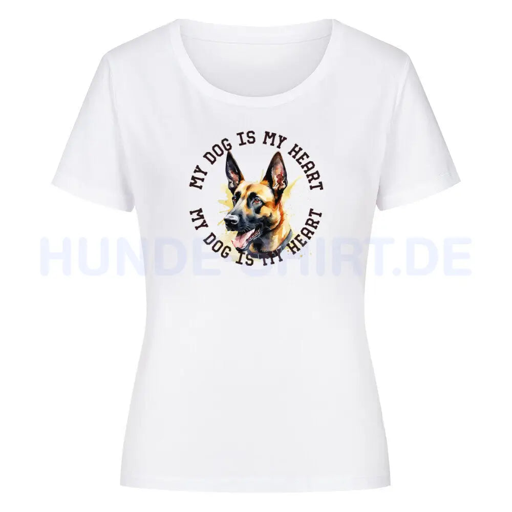 Premium Organic Damen-Shirt "Malinois HEART" Weiß – hunde-shirt.de