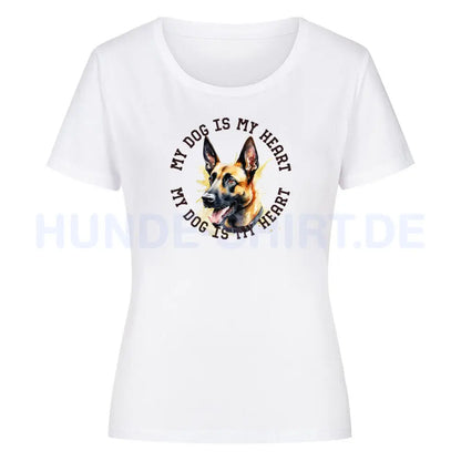 Premium Organic Damen-Shirt "Malinois HEART" Weiß – hunde-shirt.de