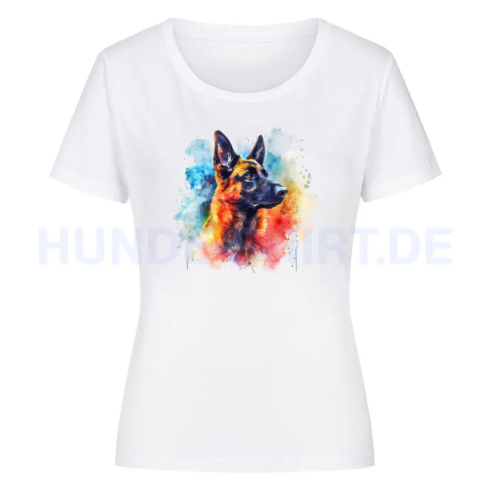 Premium Organic Damen-Shirt "Malinois Paint" Weiß – hunde-shirt.de