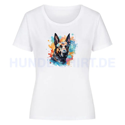 Premium Organic Damen-Shirt "Malinois - Splash" Weiß – hunde-shirt.de