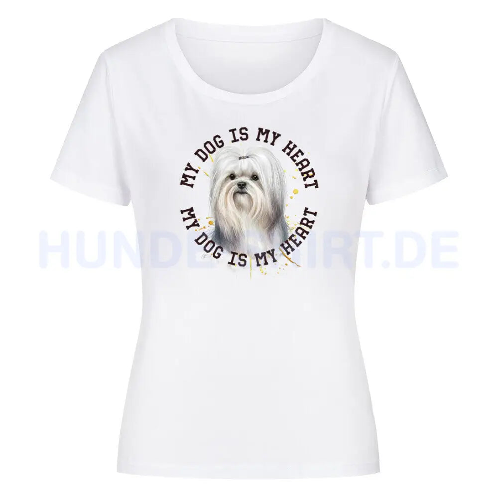 Premium Organic Damen-Shirt "Malteser HEART 2" Weiß – hunde-shirt.de