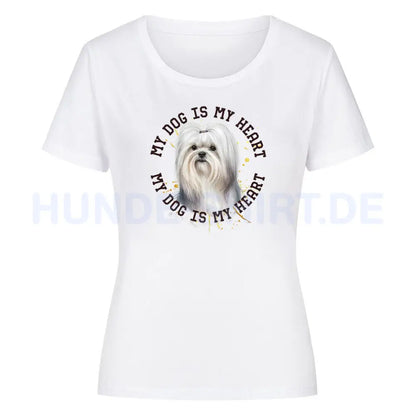 Premium Organic Damen-Shirt "Malteser HEART 2" Weiß – hunde-shirt.de