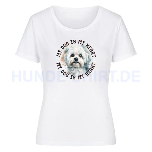 Premium Organic Damen-Shirt "Malteser HEART" Weiß – hunde-shirt.de