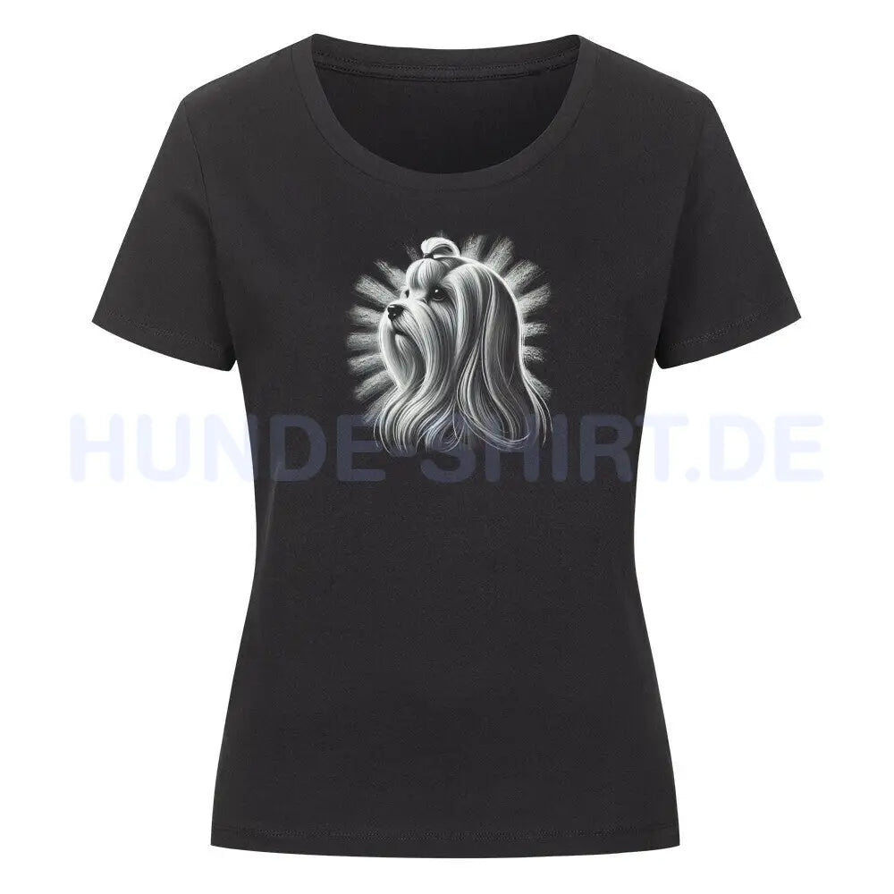 Premium Organic Damen-Shirt "Malteser Langhaar - Shine" Schwarz – hunde-shirt.de