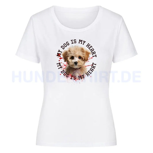 Premium Organic Damen-Shirt "Maltipoo HEART 2" Weiß – hunde-shirt.de