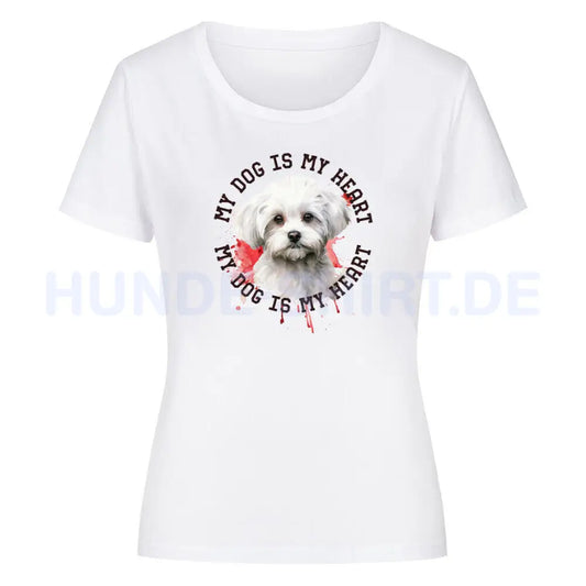 Premium Organic Damen-Shirt "Maltipoo HEART" Weiß – hunde-shirt.de