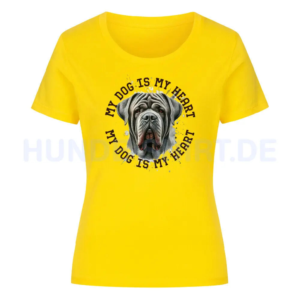 Premium Organic Damen-Shirt "Mastino Napoletano HEART" Golden Yellow – hunde-shirt.de