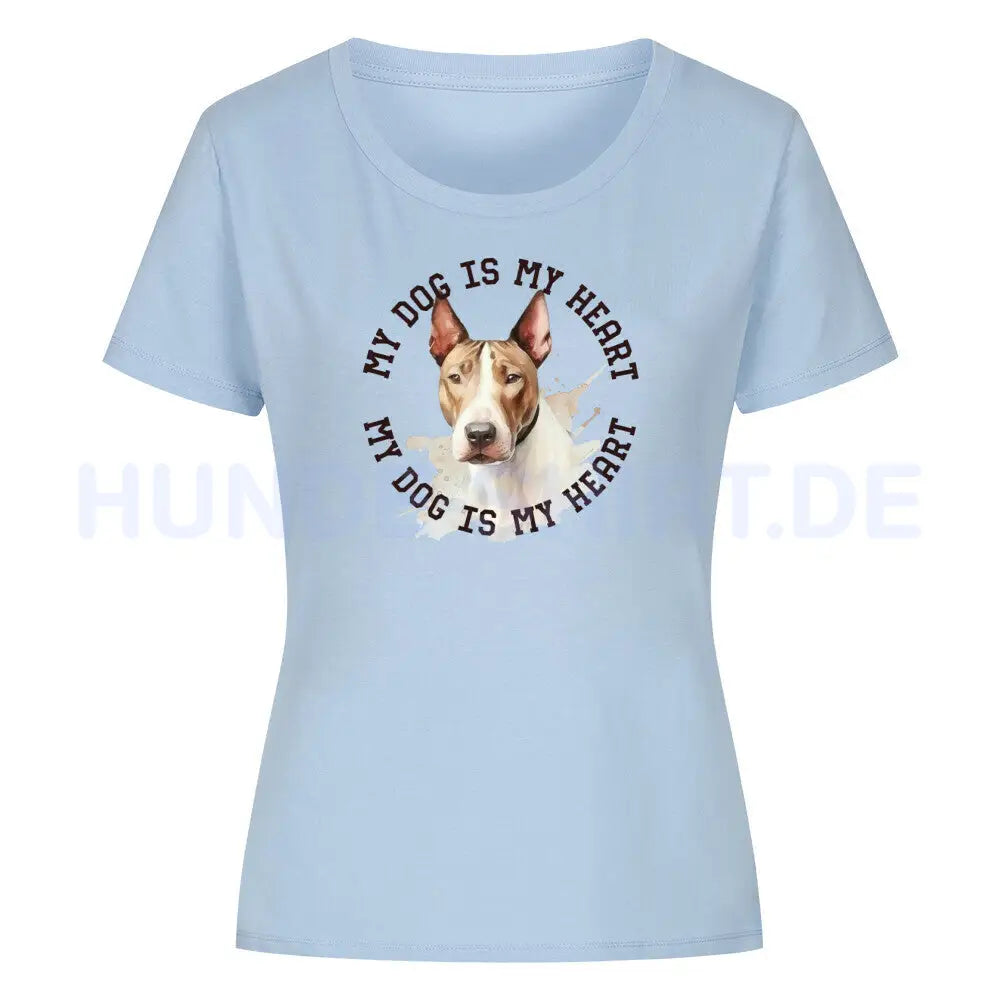 Premium Organic Damen-Shirt "Miniature Bullterrier HEART" Sky Blue – hunde-shirt.de