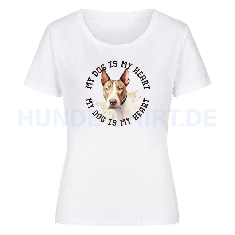 Premium Organic Damen-Shirt "Miniature Bullterrier HEART" Weiß – hunde-shirt.de