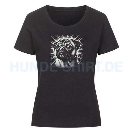 Premium Organic Damen-Shirt "Mops - Bright" Schwarz – hunde-shirt.de