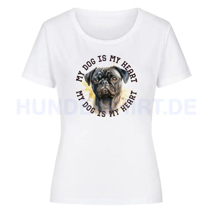 Premium Organic Damen Shirt "Mops HEART 2" Weiß – hunde-shirt.de