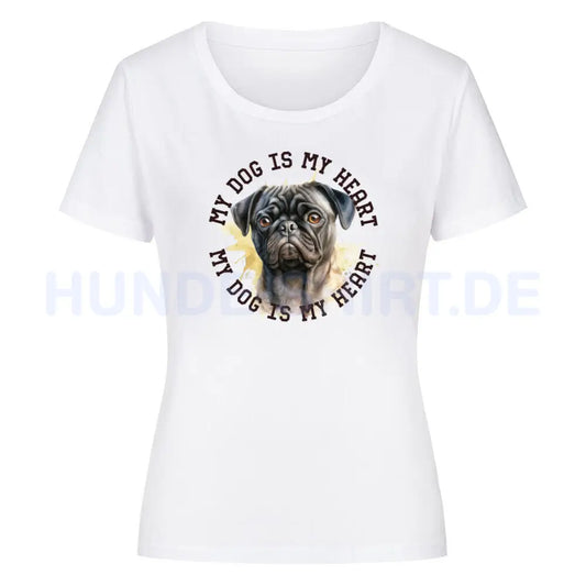 Premium Organic Damen Shirt "Mops HEART 2" Weiß – hunde-shirt.de