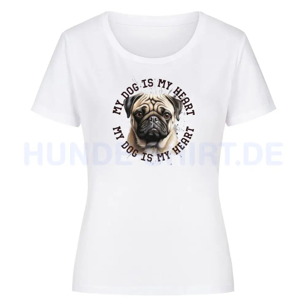 Premium Organic Damen-Shirt "Mops HEART" Weiß – hunde-shirt.de