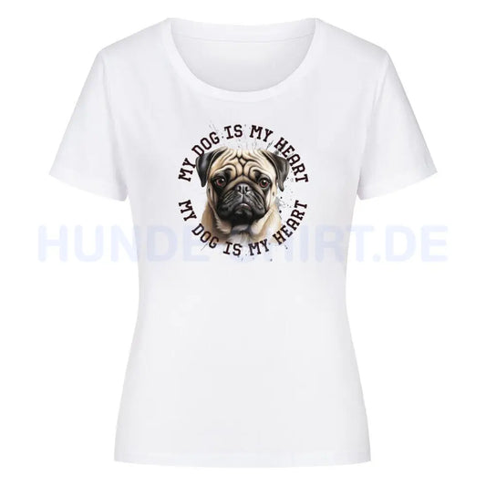 Premium Organic Damen-Shirt "Mops HEART" Weiß – hunde-shirt.de