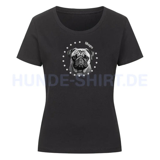 Premium Organic Damen-Shirt "Mops R" Schwarz – hunde-shirt.de