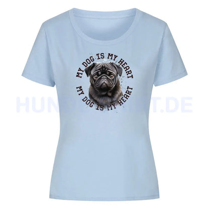 Premium Organic Damen-Shirt "Mops schwarz HEART" Sky Blue – hunde-shirt.de