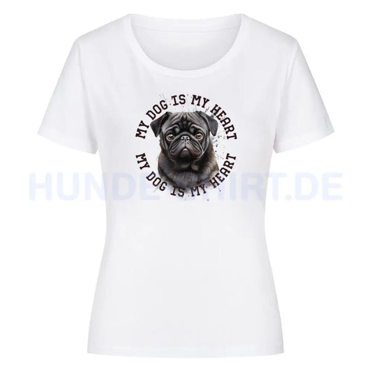 Premium Organic Damen-Shirt "Mops schwarz HEART" Weiß – hunde-shirt.de