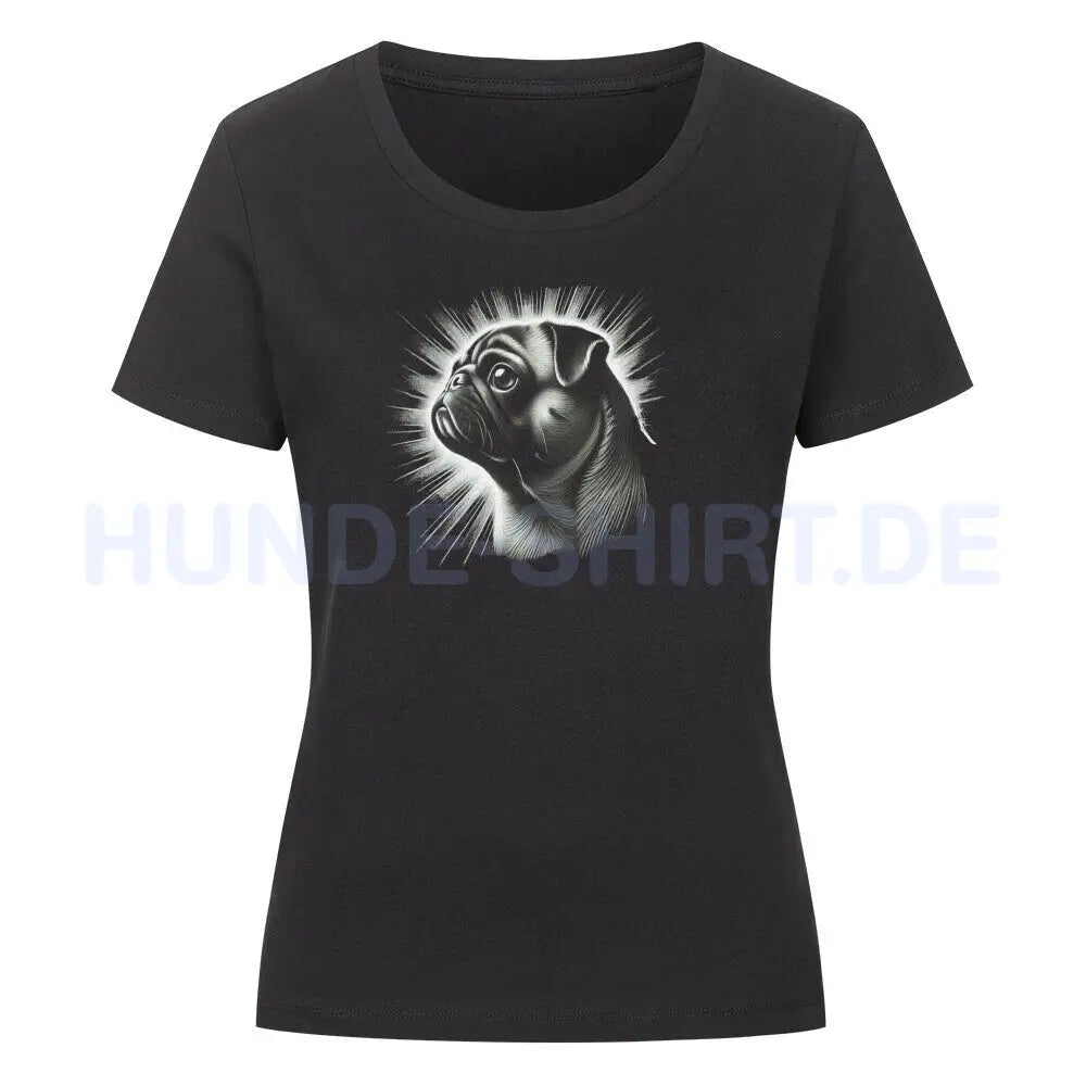 Premium Organic Damen-Shirt "Mops- Shine" Schwarz – hunde-shirt.de