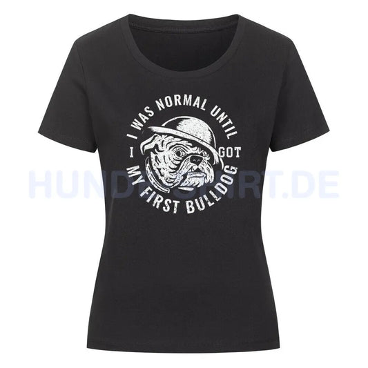 Premium Organic Damen-Shirt "My first Bulldog" Schwarz – hunde-shirt.de