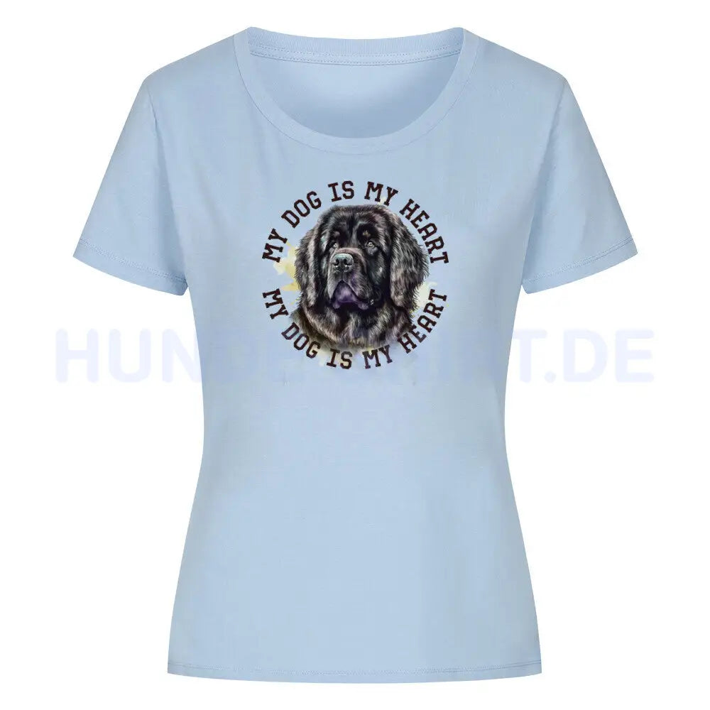 Premium Organic Damen-Shirt "Neufundländer gestromt HEART" Sky Blue – hunde-shirt.de