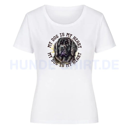 Premium Organic Damen-Shirt "Neufundländer gestromt HEART" Weiß – hunde-shirt.de