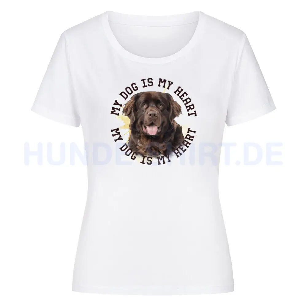 Premium Organic Damen-Shirt "Neufundländer HEART 2" Weiß – hunde-shirt.de