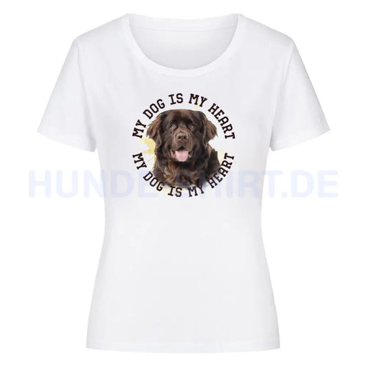 Premium Organic Damen-Shirt "Neufundländer HEART 2" Weiß – hunde-shirt.de