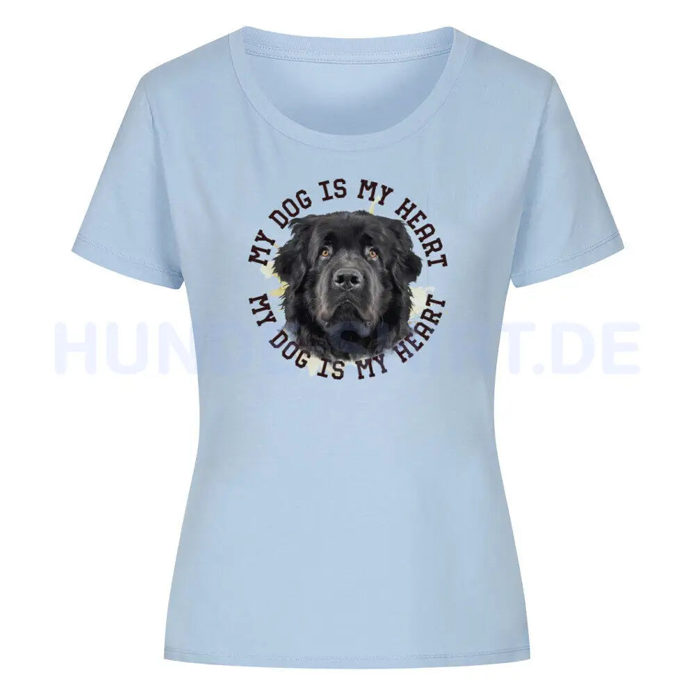 Premium Organic Damen-Shirt "Neufundländer schwarz HEART" Sky Blue – hunde-shirt.de