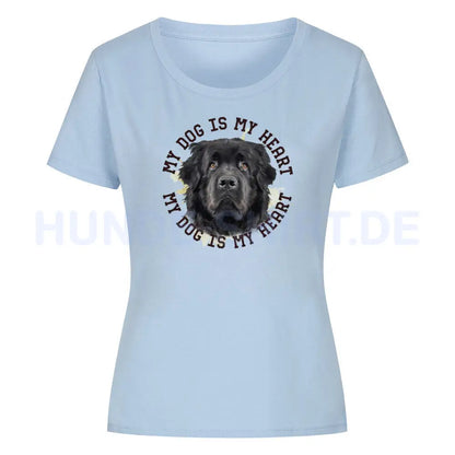 Premium Organic Damen-Shirt "Neufundländer schwarz HEART" Sky Blue – hunde-shirt.de